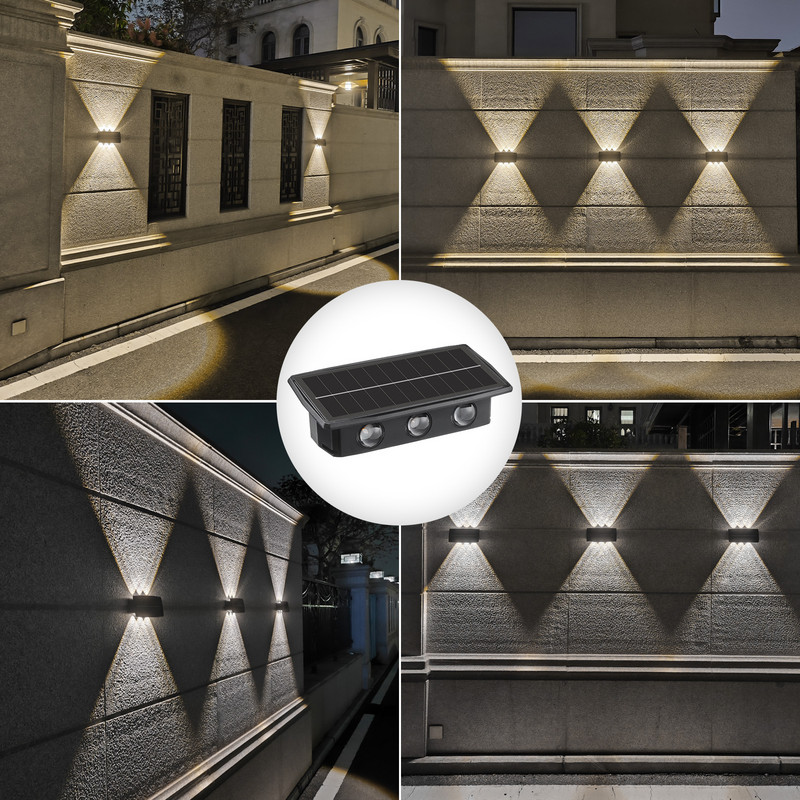 Solārais sienas gaismeklis IP65 ūdensizturīgs ar augstu spilgtumu augšup un lejup Saules āra gaisma Led gaisma mājas dārza āra sienas gaisma