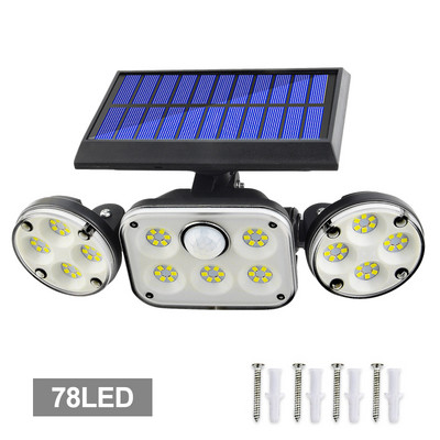 15W 78/70 LED /70 COB PIR kustības sensors saules paneļa dārza lampa 270 platleņķa IP65 prožektori āra drošības plūdu sienas gaisma