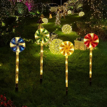 4PCS Коледни бонбони LED светлини Lollipop Pathway Lamp Външни декорации с колове за празнично парти Тревна площ Двор Градина