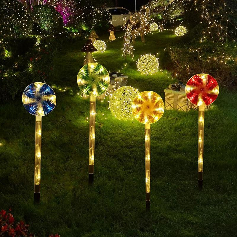 4 DB karácsonyi cukorkás bot LED-es lámpák nyalóka ösvény lámpa kültéri dekoráció karókkal ünnepi partihoz, füves udvarhoz