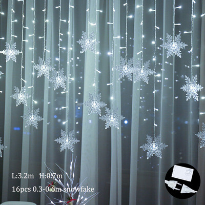 2021. gada jauns Ziemassvētku rotājums aizkaru sniegpārsliņu LED stīgu gaismas mirgojošās gaismas Aizkaru gaisma ūdensizturīgs āra ballīšu apgaismojums