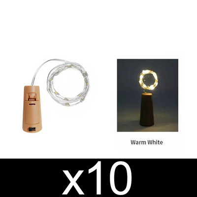10 gab vīna pudeļu lampu virkne ūdensizturīga pasaku vītnes gaisma LR44 ar baterijām darbināma LED vara stieple Ziemassvētku gaismas bāra dekors