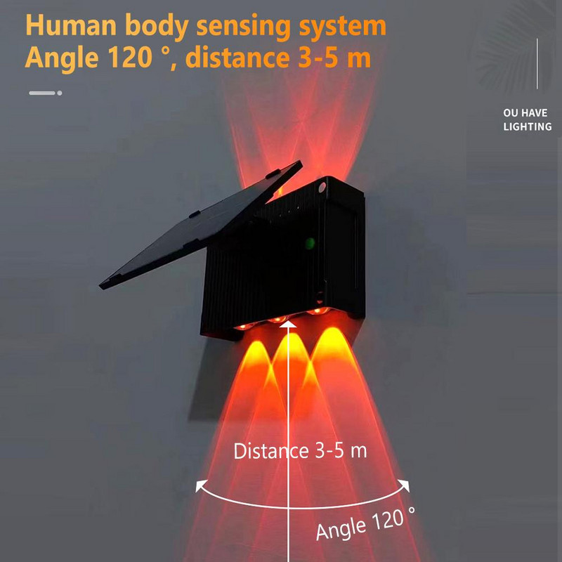 Lumini solare cu 6 LED-uri în sus și în jos Lumină solară în aer liber pentru trepte Iluminare impermeabilă pentru punte Iluminează lumina exterioară pentru veranda de grădină
