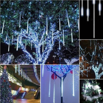 10 тръбни метеоритни дъжда LED струнни светлини Уличен гирлянд Коледна елха Декорация Външни новогодишни приказни градински светлини