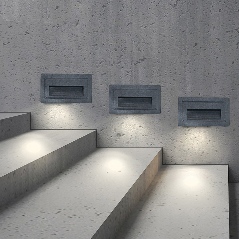 3 W LED padziļināts kāju apgaismojums āra ūdensizturīgs IP65 eju koridora sienas lampas kāpņu pakāpiena stūra gaisma āra dārza kāju lukturi