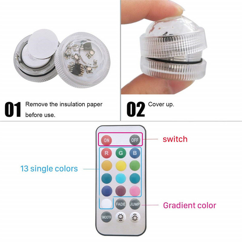 Távirányító 3 LED RGB merülő LED lámpa elemmel működő víz alatti lámpák váza tál parti tó kerti dekorációhoz