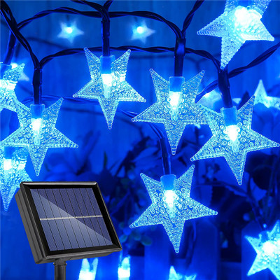 Saulės žvaigždžių styginiai 8 režimai Saulės energija maitinami „Twinkle Fairy Lights“ vandeniui atsparūs žvaigždžių šviestuvai, skirti lauko sodų vejai Kalėdoms