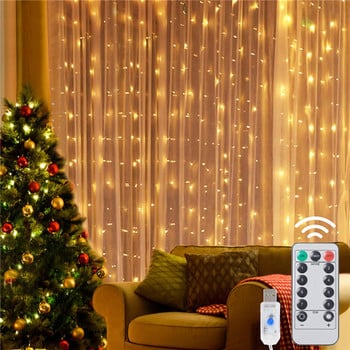 3M LED Κουρτίνα Fairy Lights Τηλεχειριστήριο USB String Lights Χριστουγεννιάτικη διακόσμηση για πάρτι κρεβατοκάμαρας σπιτιού Γιορτινά φώτα Navidad