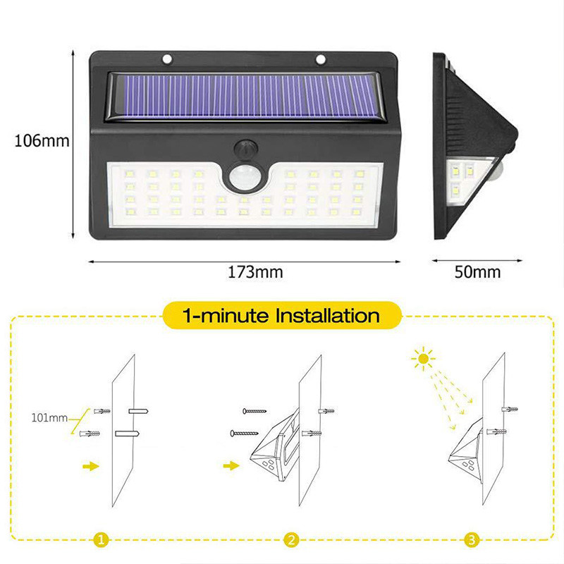 Kültéri napelemes LED-es mozgásérzékelő Vízálló napfény Kerti dekoráció Utcai lámpák Vízálló napelemes fali lámpa