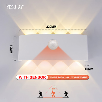 Välis veekindel IP65 seinavalgusti verandavalgusti AC85-265V aialampi kaunistus liikumisandur öö üles alla seinavalgusti 6W 8W