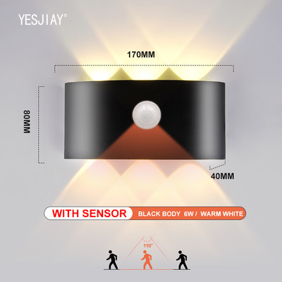 Välis veekindel IP65 seinavalgusti verandavalgusti AC85-265V aialampi kaunistus liikumisandur öö üles alla seinavalgusti 6W 8W
