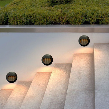 BEIAIDI Στρογγυλό αδιάβροχο LED σκαλοπατιού Φωτιστικό χωνευτό LED Εξωτερική βεράντα κήπου Γωνιακό φωτιστικό τοίχου σκάλα