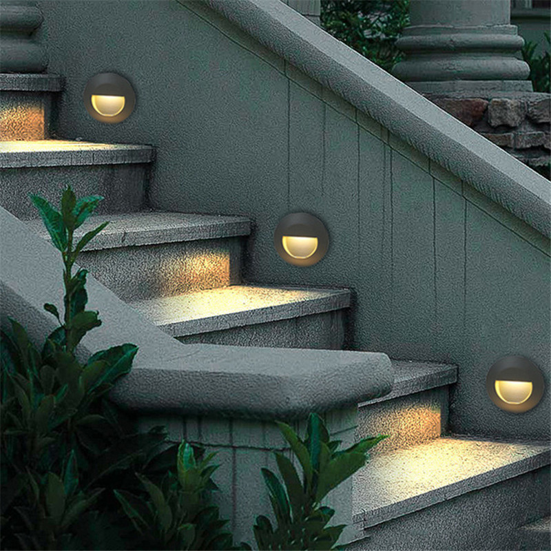 BEIAIDI apaļa ūdensnecaurlaidīga Led kāpņu kāpņu gaisma, padziļināta LED pēdu gaisma āra dārza lieveņa celiņa kāpņu telpas sienas stūra lampa