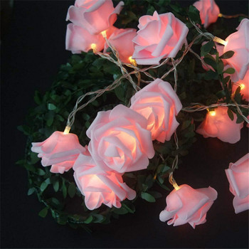 Светлини от връв с розови цветя USB/захранван с батерии Гирлянд от изкуствен букет цветя за Свети Валентин за украса на сватбено тържество