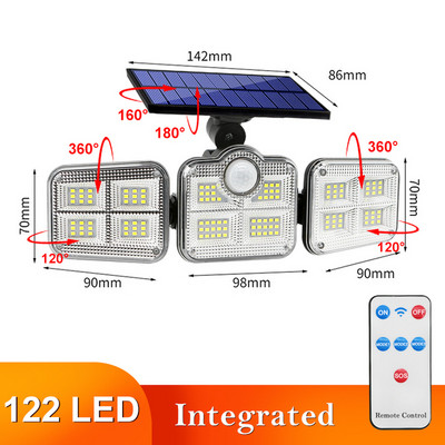 Solar Lights kültéri 182/112 LED fali lámpa állítható fejjel Biztonsági LED világítás IP66 Vízálló 3 üzemmóddal