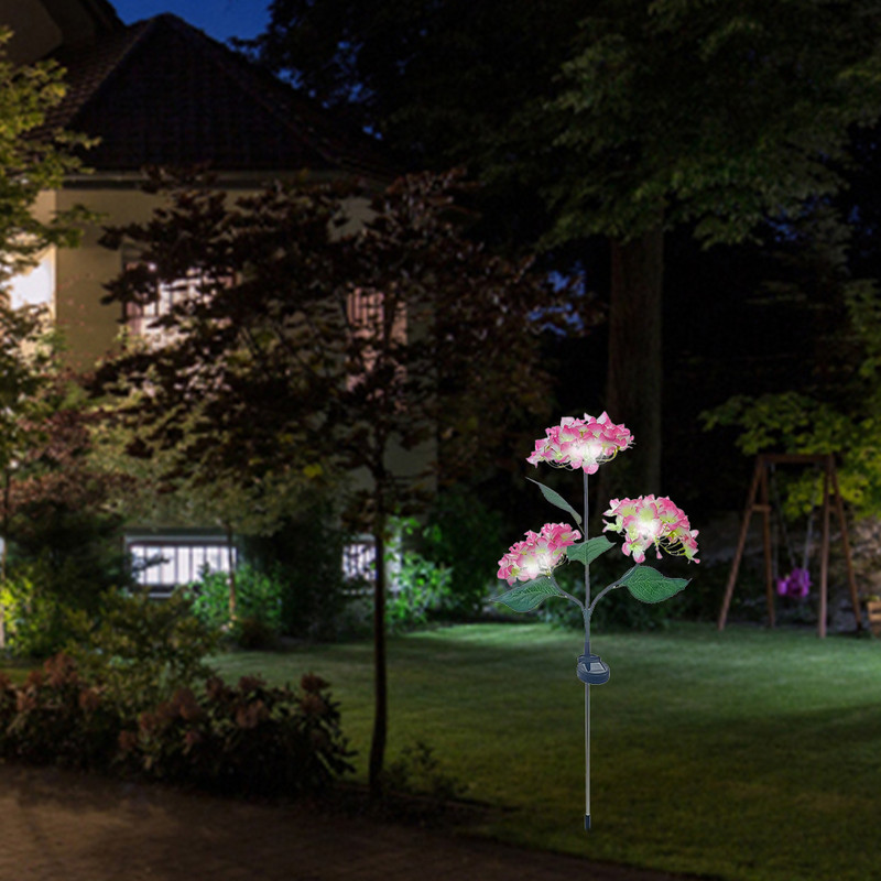 LED päikeselamp 3 otsaga hortensia roosi maastikulamp sisehoovi muru õues veekindel kunstlillega LED aia muruvalgusti