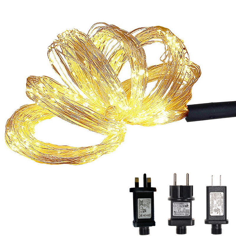 Ūdenskrituma pasaku gaismas, 10 šķiedru 200 LED spraudnis vara stieple LED stīgu gaismas ūdenskrituma vīnogulāju stīgu gaismas laistīšanas kannu gaismas