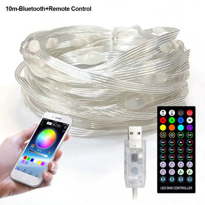 10/20 M USB LED stīgu gaismas RGB ar viedo Bluetooth lietotni vadības dekori Estētiski Ziemassvētku eglīšu rotājumi LED sloksnes Garland