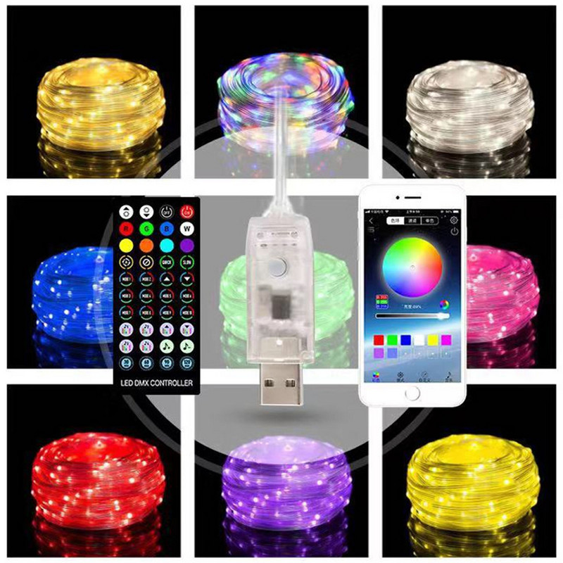 10/20 M USB LED stīgu gaismas RGB ar viedo Bluetooth lietotni vadības dekori Estētiski Ziemassvētku eglīšu rotājumi LED sloksnes Garland