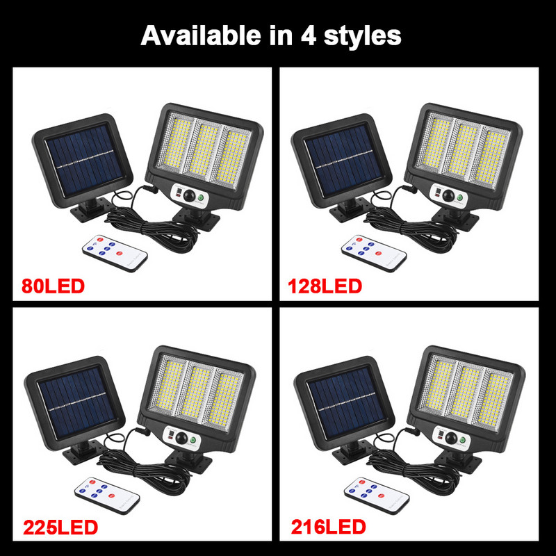 80/128/216/225 LED εξωτερικού χώρου ηλιακό φως τοίχου Φωτιστικό κήπου σε χωριστό στυλ Ανθρώπινο σώμα Επαγωγικό φως δρόμου Φωτιστικό τοίχου τηλεχειριστηρίου