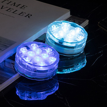 10 LED Υποβρύχιο Φως με Τηλεχειριστήριο Υποβρύχιο Φωτιστικό Νυχτερινής μπαταρίας για Βάζο Πισίνας Διακόσμηση Γάμου Γάμου