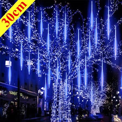 30CM 8Tubes Meteor Duša Lietus Led String Lights Ielu vītnes Ramadāna gaismas Dārza gaismas āra kāzu svētku apgaismojums