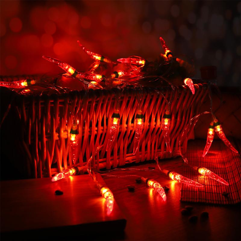 Chili String Light Fashion elemes, piros paprika fényfüzér tündér világítású éjszakai lámpák fedélzeti kerítéshez terasz erkély