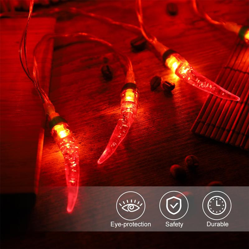 Chili String Light Fashion elemes, piros paprika fényfüzér tündér világítású éjszakai lámpák fedélzeti kerítéshez terasz erkély