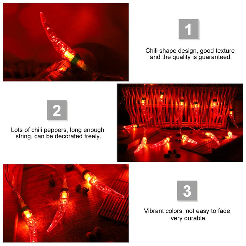 Chili String Light Fashion elemes, piros paprika fényfüzér tündér világítású éjszakai lámpák fedélzeti kerítéshez terasz erkély