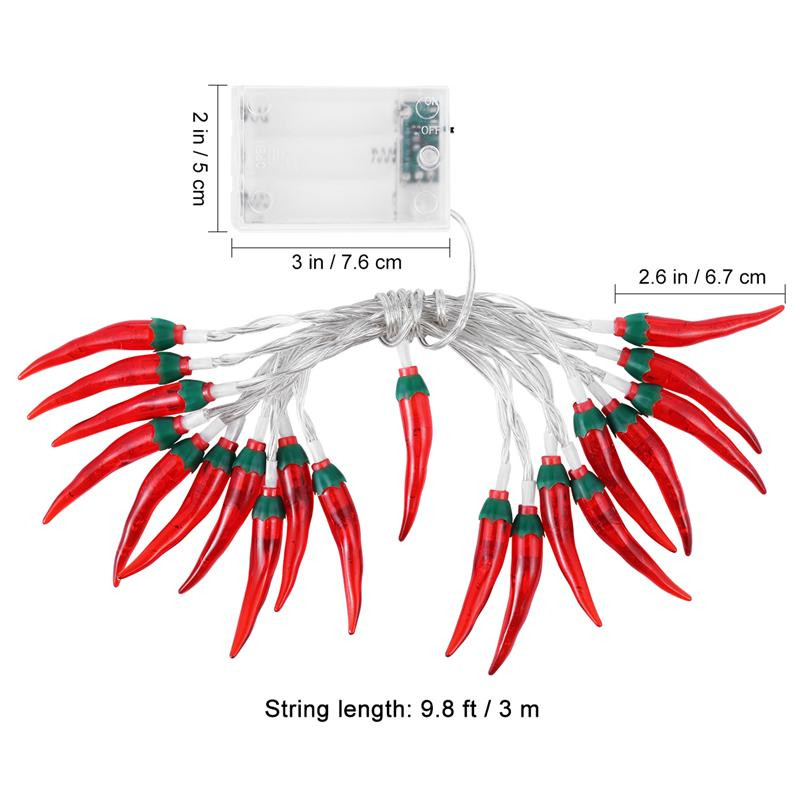 Chili String Light Fashion elemes, piros paprika fényfüzér tündér világítású éjszakai lámpák fedélzeti kerítéshez terasz erkély