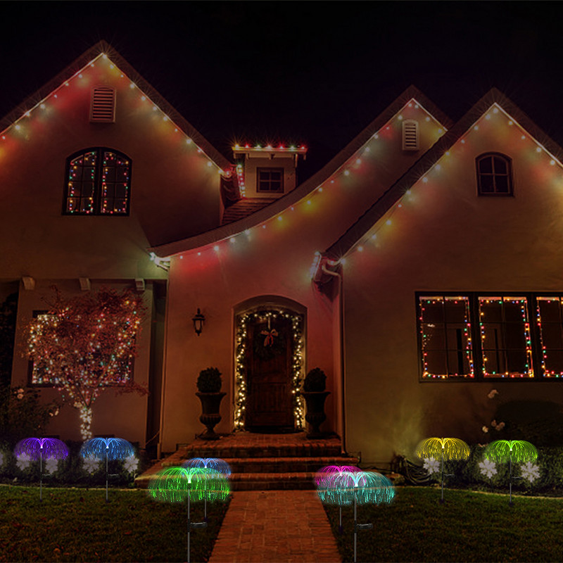 Saulės LED medūzos šviestuvai lauko sodo dekoravimui Vejos šviesa LED šviesolaidiniai šviestuvai lauko vandeniui atsparūs dekoro lempa vejos terasai