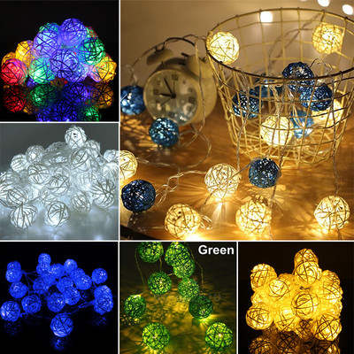 Vianočné svetielka z ratanu, 2,5 m, 20 LED diód, teplá biela, girlanda s priemerom 3,2 cm, na sviatočnú dekoráciu, víla, lampa Navidad