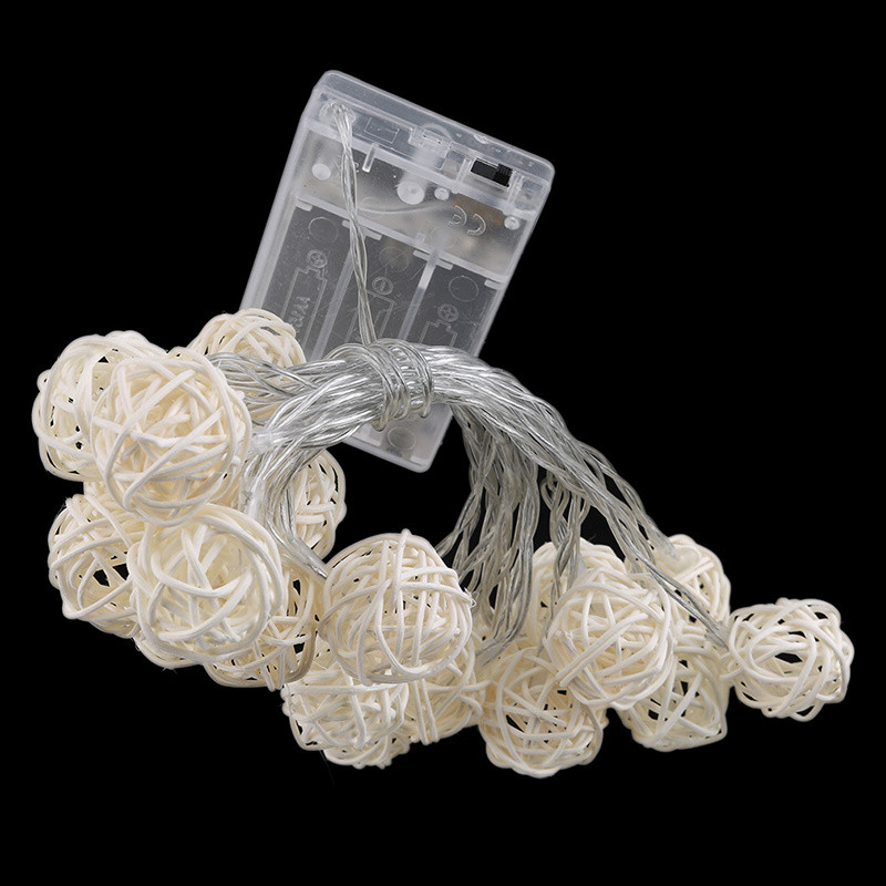 Rotango rutulinė kalėdinių lempučių styga 2,5M 20Leds šilta balta girlianda 3,2cm skersmens rutulys šventiniam dekoravimui Fairy Lamp Navidad