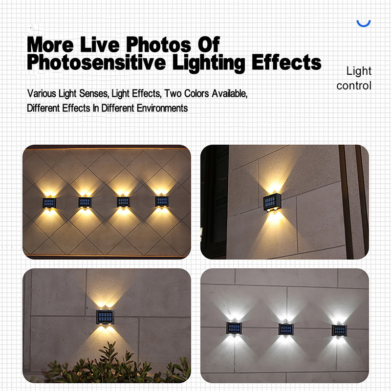 Napenergia töltés kültéri fal LED lámpák fel le villa dekoráció udvar vízálló kert kis éjszakai meleg