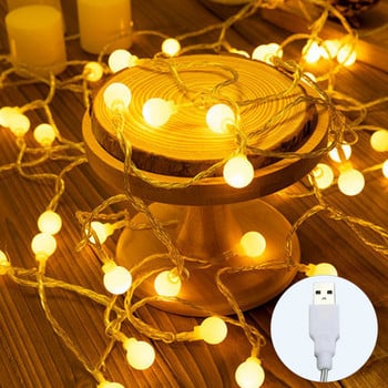 Διακόσμηση πάρτι για κάμπινγκ LED Light String Fairy Patio Ζεστό Λευκό Γάμος Αδιάβροχο Υπνοδωμάτιο Κήπος Ρομαντικό USB Powered Crystal Globe