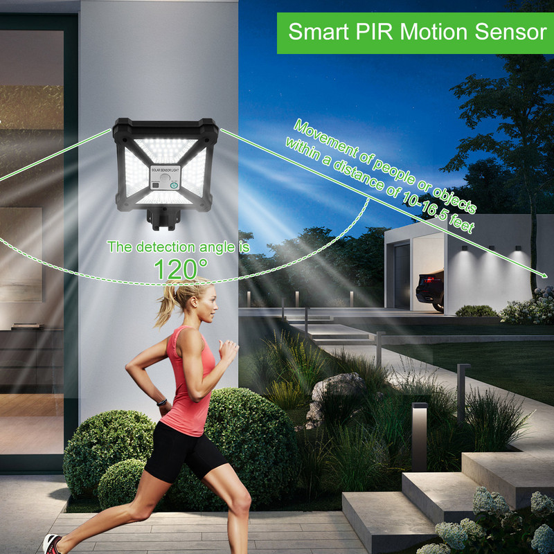 Bezvadu PIR kustības sensora saules sienas apgaismojums 88 LED IP65 ūdensizturīgs īpaši spilgts saules drošības apgaismojums ar tālvadības pulti dārzs
