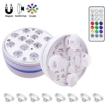 13 LED лампи за гмуркане 16-цветно дистанционно управление Лампи за плувен басейн RGB светлина за гмуркане Издръжлива LED крушка Подводна нощна лампа Батерия