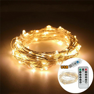 5 M/10 M LED Fairy Lights Garland aizkaru lampas tālvadības pults USB stīgu gaismas Jaungada Ziemassvētku dekors mājas guļamistabas logam