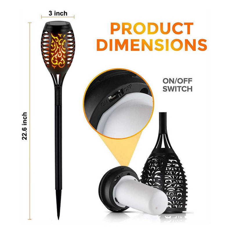 LED-es napelemes lánglámpák kültéri lámpák 12 LED-es napelemes kerti fény villogó lángos fáklyák Pázsit lámpa udvari kerti erkélyhez