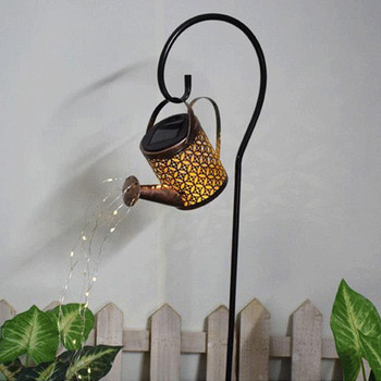 Слънчева лейка LED светлини Водоустойчиви външни градински дворове Изкуство Кухи пейзажни лампи Висящи Декор на чайник от ковано желязо