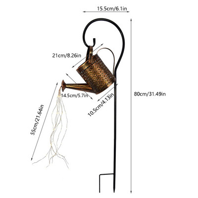 Udatoză solară cu LED-uri, impermeabilă, în aer liber, grădină, curte, lămpi de peisaj, agățate, fier forjat, fierbător de apă, decor
