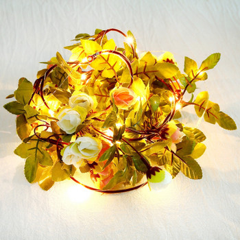Νεράιδα Τεχνητό Φύλλο Λουλούδι LED String Lights Garland Vine Εσωτερική διακόσμηση Γάμος Πράσινη διακόσμηση Μπαταρία/USB Powered