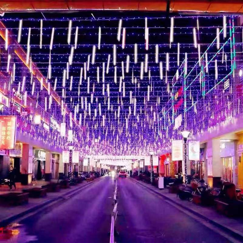Saules LED meteoru dušas gaisma svētku stīgu gaismas ūdensnecaurlaidīga pasaku gaismas Street Garland āra ramadāna kāzu dekorēšana