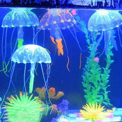 3db Fluoreszkáló mesterséges medúza akváriumi akváriumi akvárium dekorációhoz világító szilikon medúza víz alatti medence kiegészítők