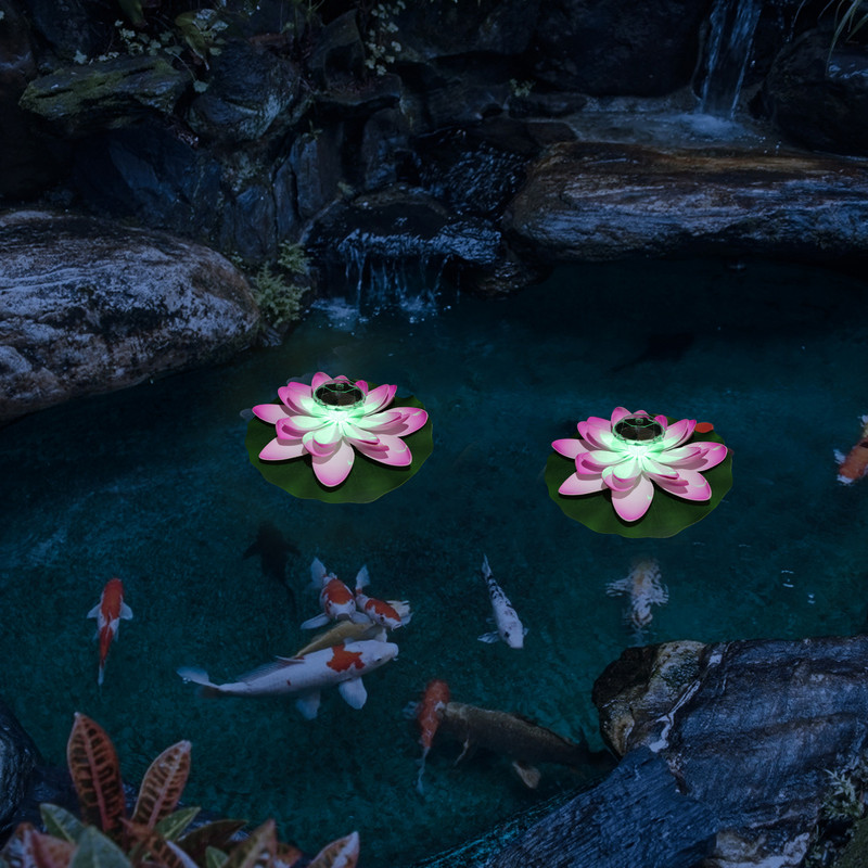 Peldoša LED gaisma, ūdensnecaurlaidīga saules enerģija, darbināma baseina ziedu nakts lampa kāzu ballīte baseina dārza tvertnes dekors (sarkans, 28 cm)