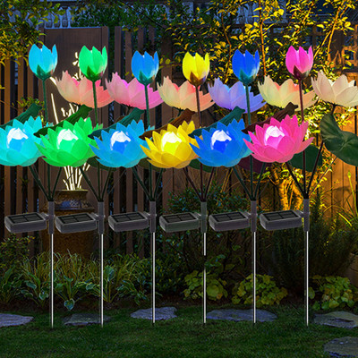 2 bucăți 4 LED Lămpi decorative Gradient colorat Lotus solar Curte Lumini de gazon Ornamente de iluminat Decor pentru interior pentru calea parcului de terasă