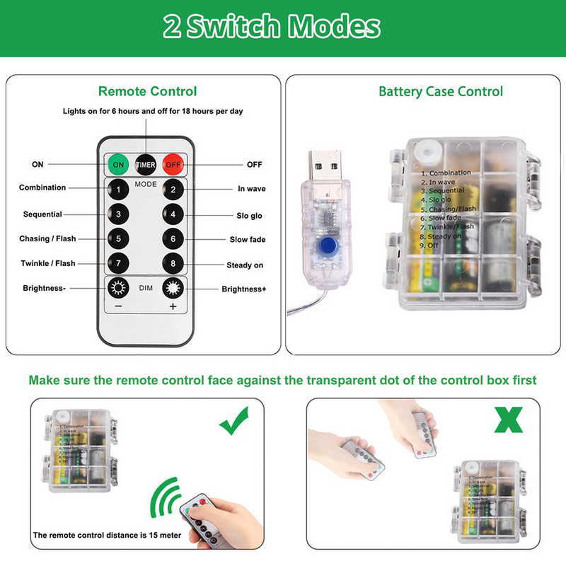 Kültéri vízálló zsinór lámpa LED petárda tündérfény 8 mód karácsonyfa Otthoni buli Ünnep Kerti dekor USB/Akkumulátor D30