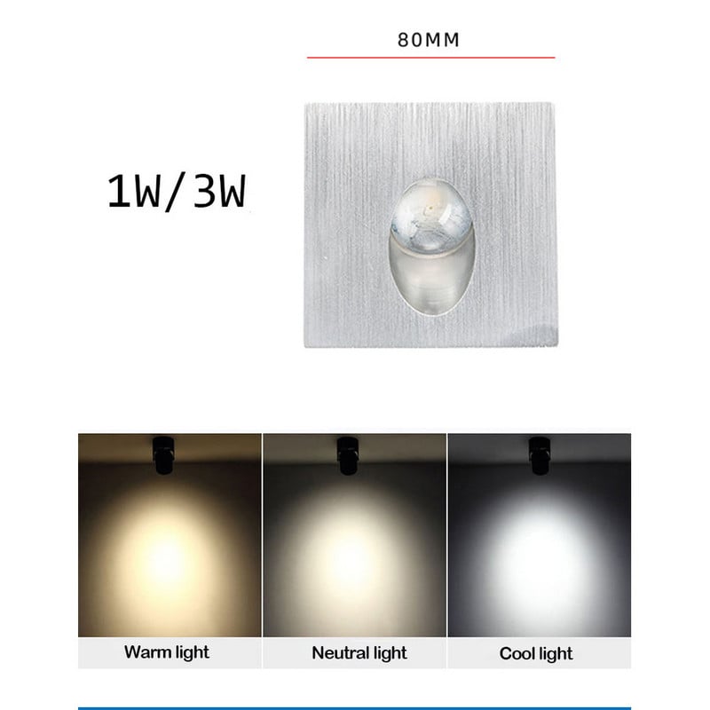 Led lépcsőlámpa süllyesztett alumínium négyzet alakú kerek fali lámpa arany fehér beltéri kültéri vízálló lépcsős konyhai előtérhez