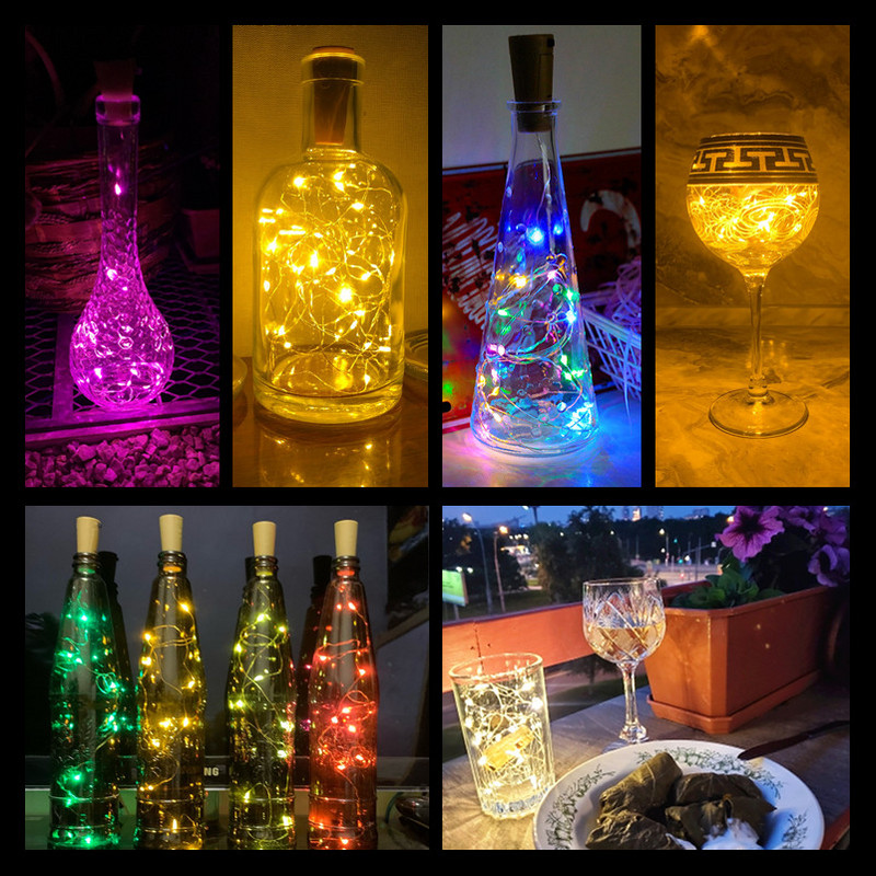 6ps vyno butelio apšvietimas su kamštinėmis LED lempučių stygomis Baterija Fairy Lights girlianda Kalėdų eglutė „Pasidaryk pats“ Navidad vestuvių baro puošmena
