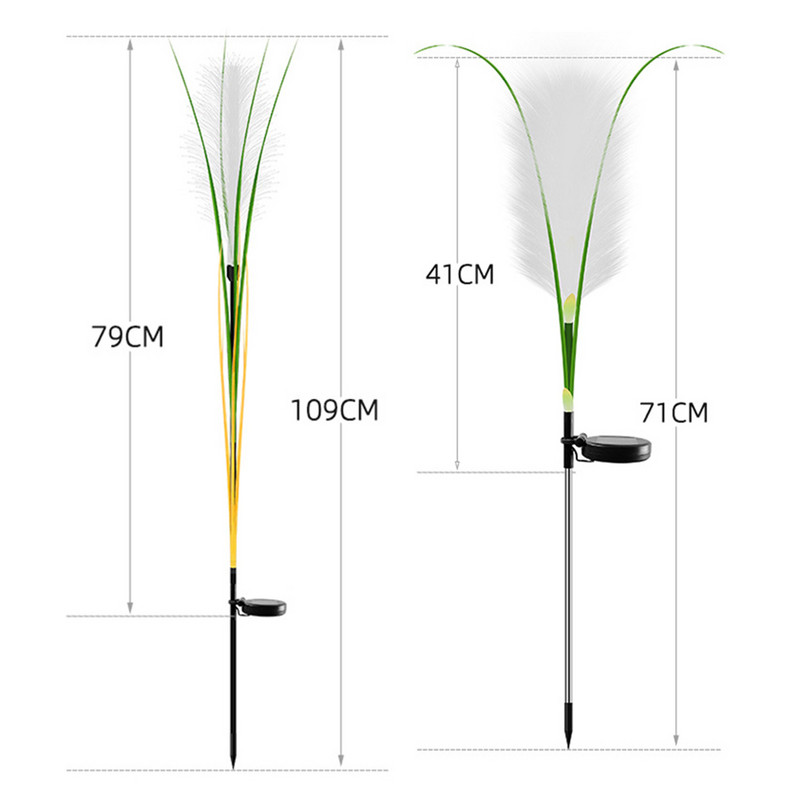 2gab Saules zāliena atmosfēras gaisma Vienkārša uzstādīšana Fragmīti Dekoratīvās celiņa ainavas gaismas Iebūvētais akumulators pagalmam